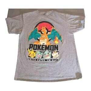 Youth XL Gray POKEMON GOTTA CATCH'EM ALL T Shirt Pikachu Charizard Squirtle